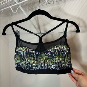 Black Racerback Mesh and Patterned Sports Bra